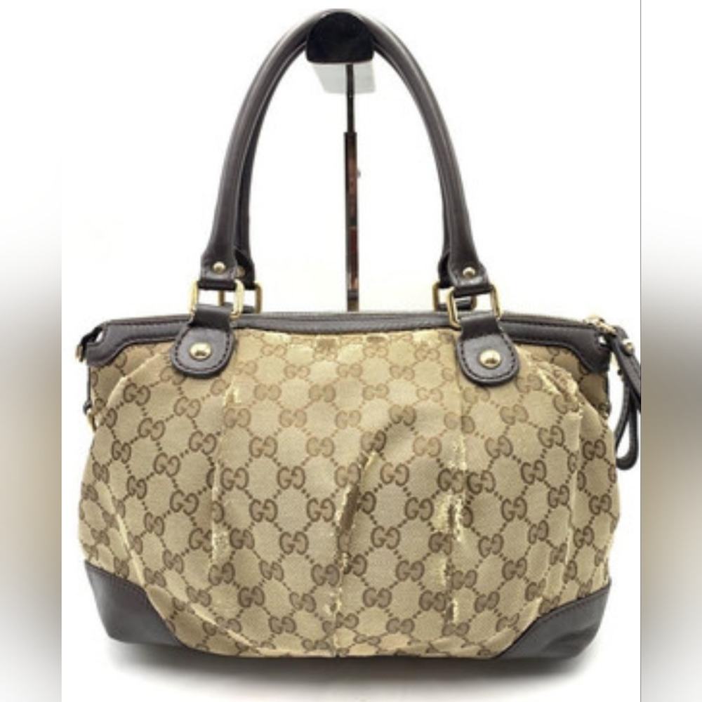 Authentic Gucci Brown Shoulder Bag with Monogram Canvas - Picture 2 of 11